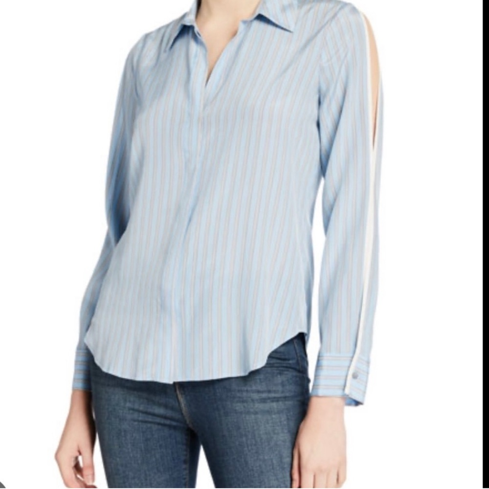L'AGENCE Maggie Light Blue Striped Button Down Shirt NWOT